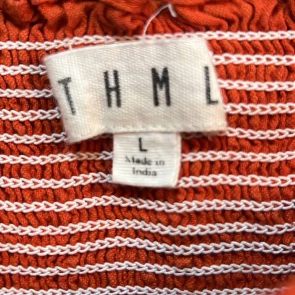 Anthropologie THML Embroidered Ruffle Top L Orange Smocked Aztec Geometric Boho - Picture 8 of 9
